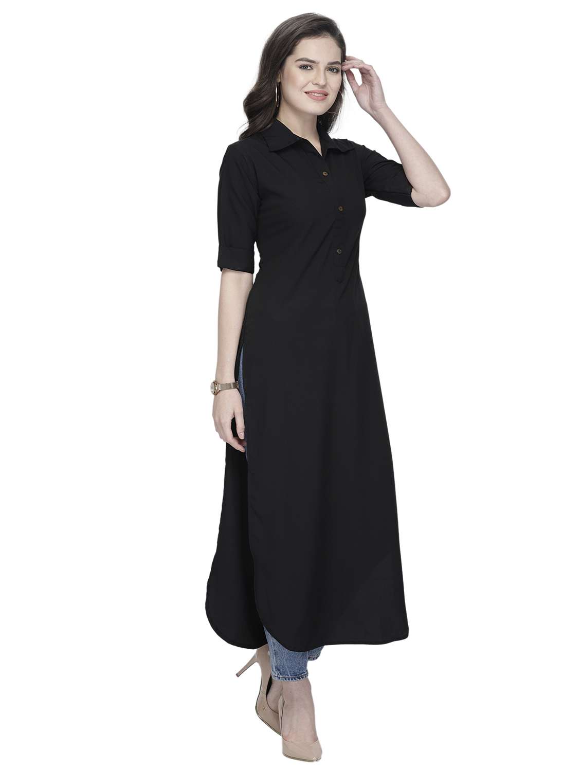 women solid short sleeve straight kurta - 22102973 -  Standard Image - 1