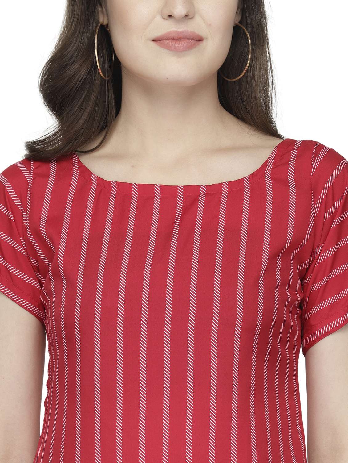 women striped short sleeve high-low kurta - 22102974 -  Standard Image - 4