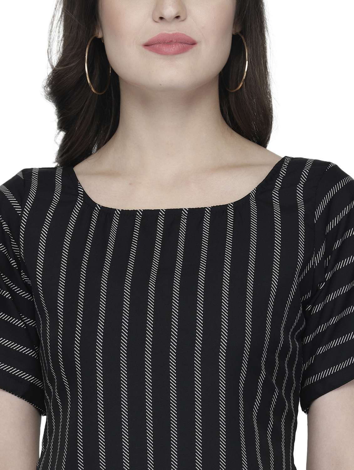 women striped short sleeve high-low kurta - 22102975 -  Standard Image - 4