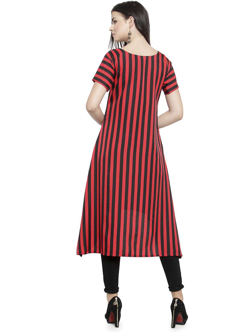 women striped short sleeve high-low kurta - 22102976 -  Standard Image - 4