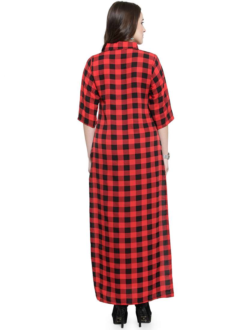 women checkered three quarter sleeve straight kurta - 22102977 -  Standard Image - 4