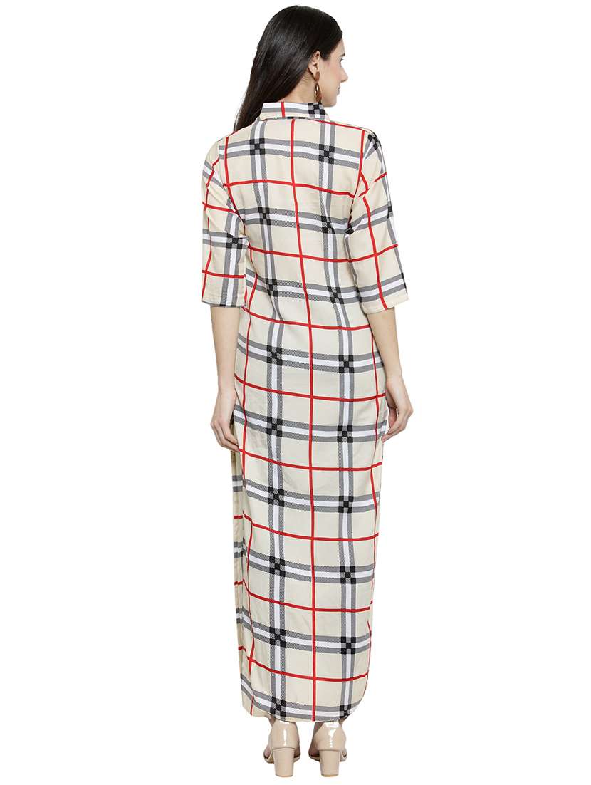 women checkered three quarter sleeve straight kurta - 22102978 -  Standard Image - 4