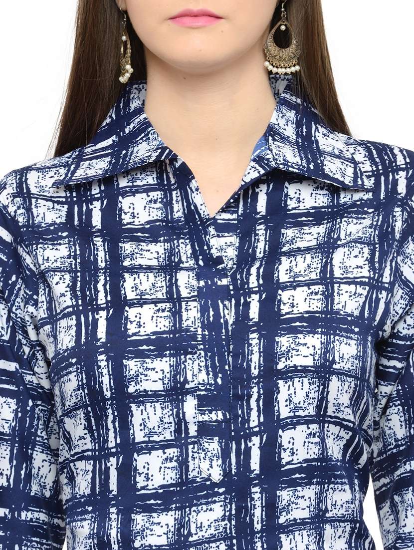 women checkered three quarter sleeve straight kurta - 22102979 -  Standard Image - 4