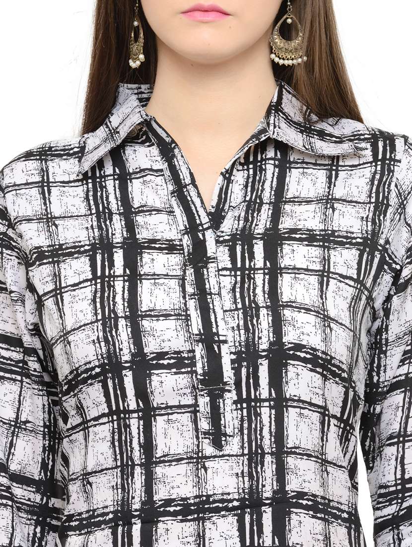 women checkered three quarter sleeve straight kurta - 22102981 -  Standard Image - 4