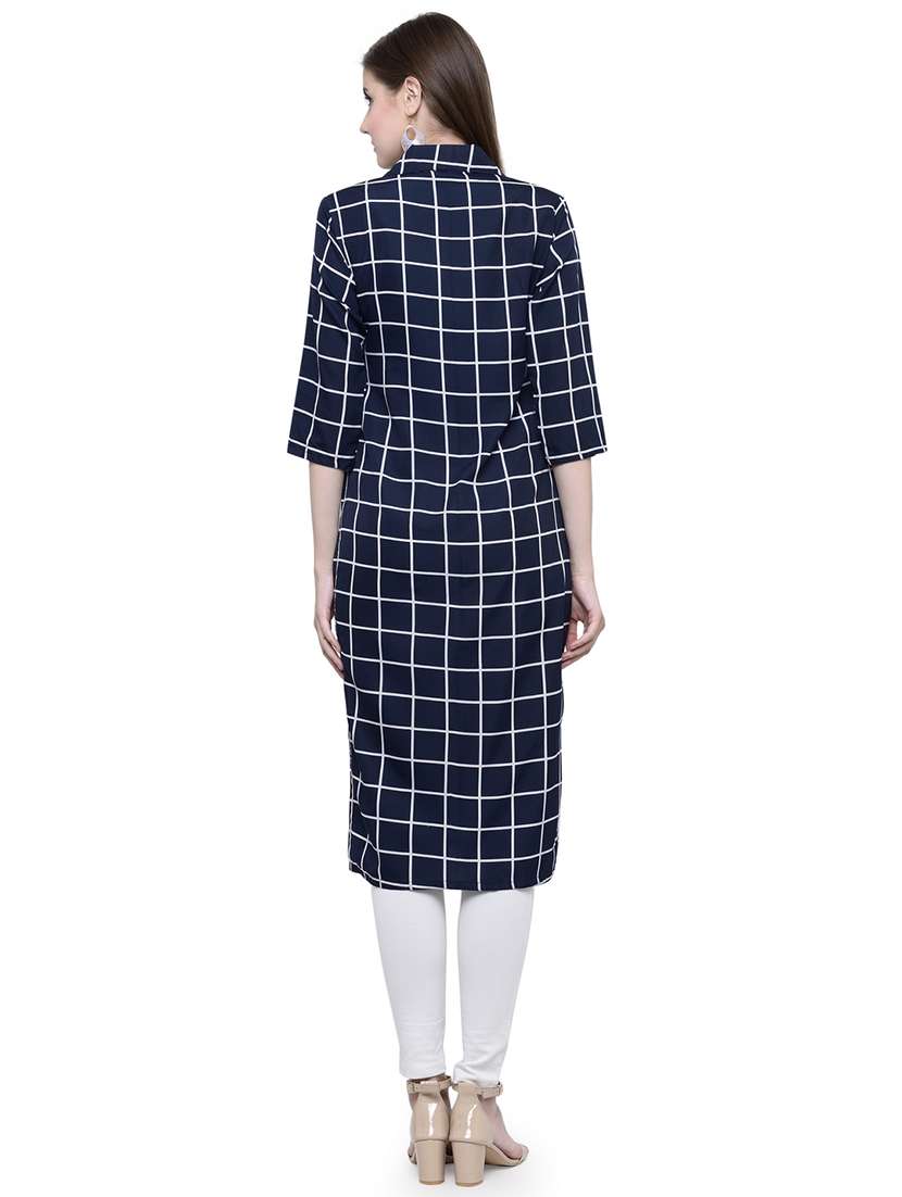 women checkered three quarter sleeve straight kurta - 22102985 -  Standard Image - 4