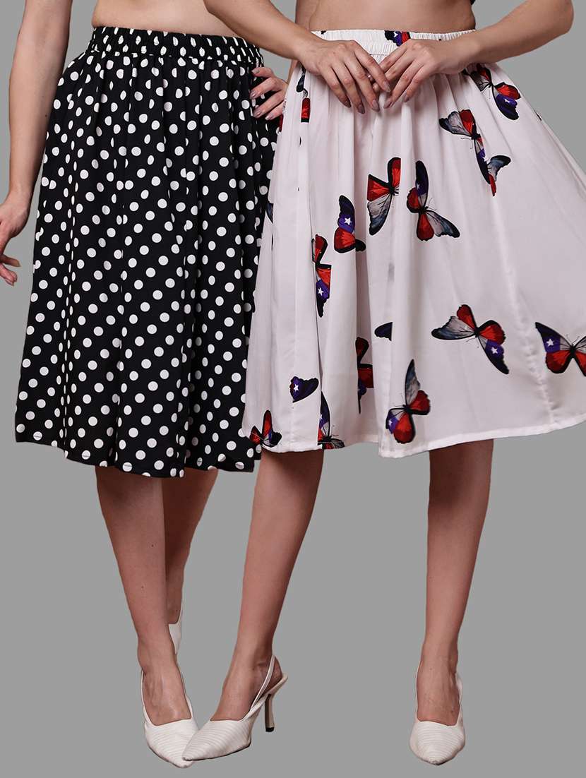 women pack of 2 printed high rise a-line skirt