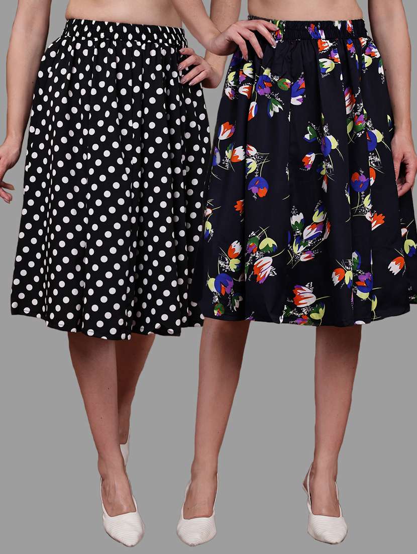 women pack of 2 printed high rise a-line skirt