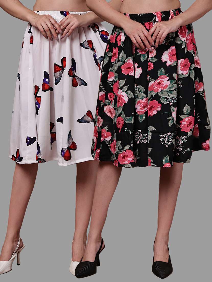 women pack of 2 printed high rise a-line skirt
