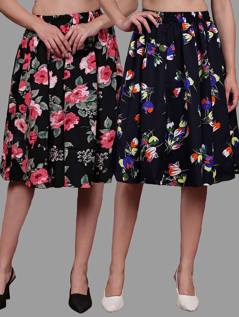 women pack of 2 printed high rise a-line skirt