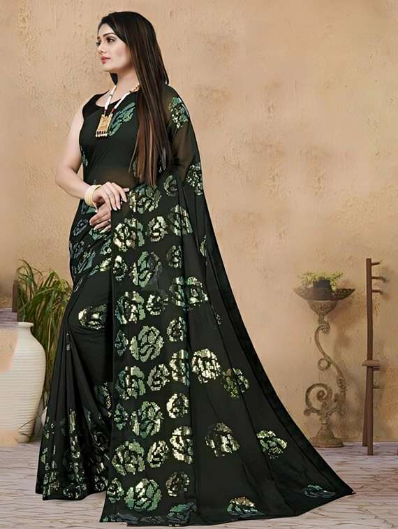 women solid with work embellished saree with blouse - 22103169 -  Standard Image - 1