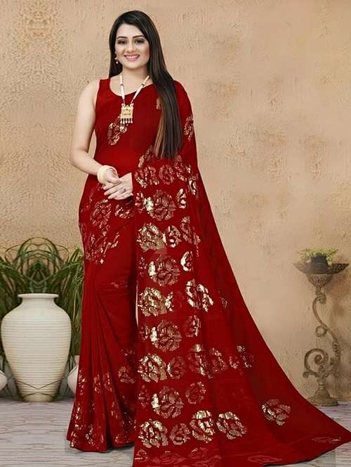 women solid with work embellished saree with blouse - 22103171 - Standard Image - 0