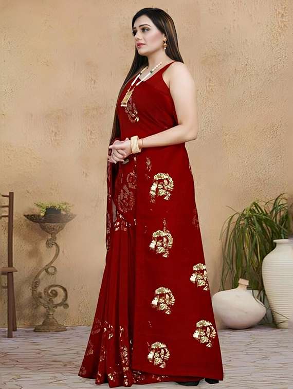 women solid with work embellished saree with blouse - 22103171 -  Standard Image - 1