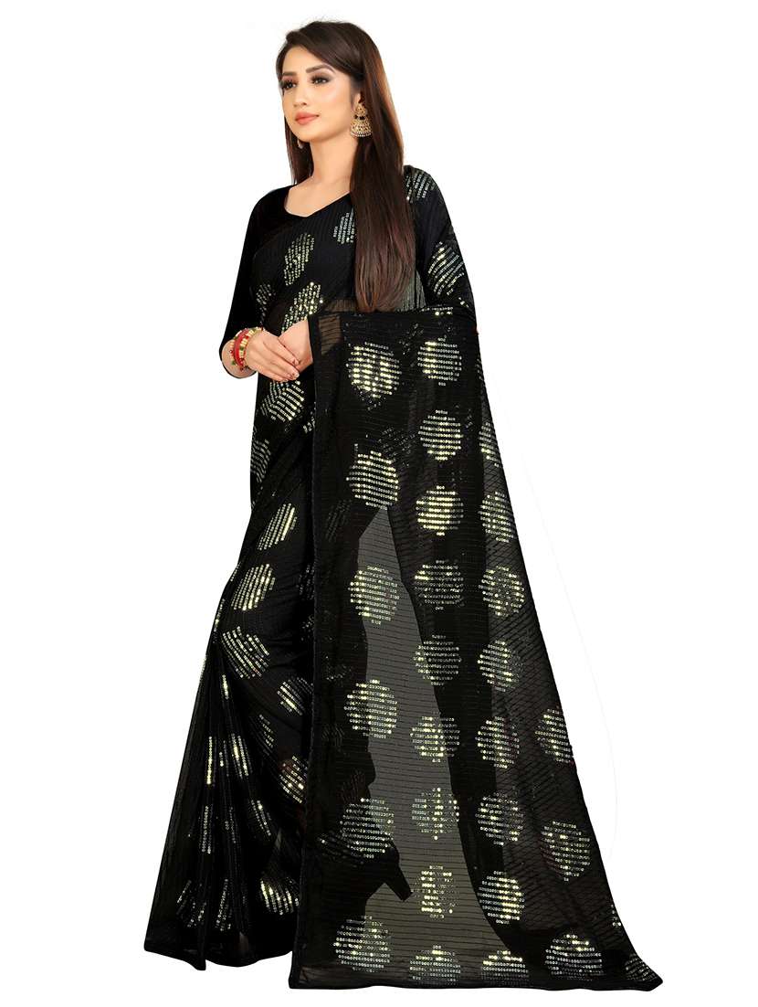 women solid with work embellished saree with blouse - 22103174 - Standard Image - 1