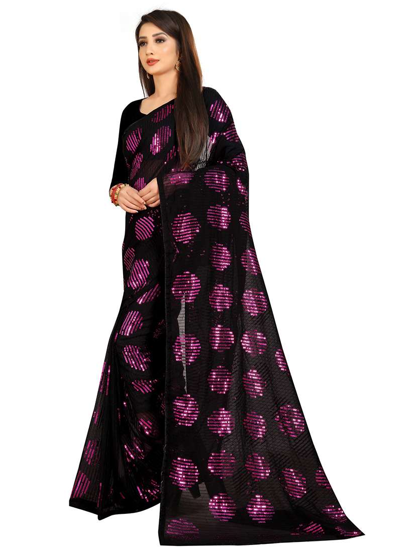 women solid with work embellished saree with blouse - 22103175 -  Standard Image - 1