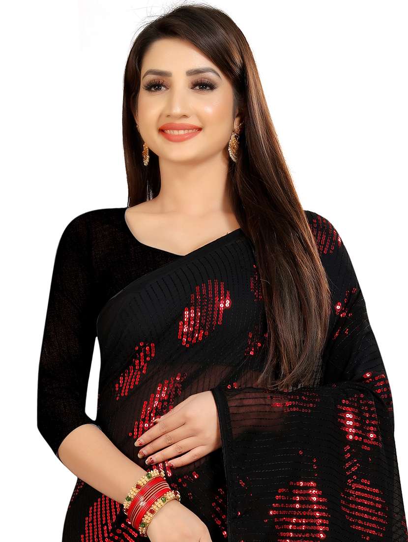 women solid with work embellished saree with blouse - 22103176 - Standard Image - 4