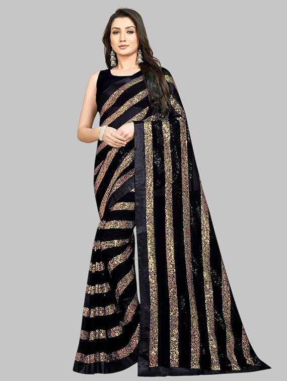 women solid with work embellished saree with blouse