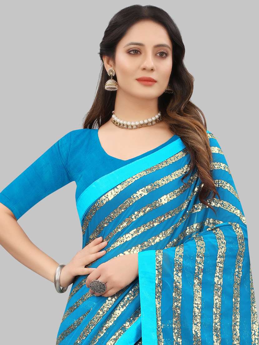 women solid with work embellished saree with blouse - 22103183 - Standard Image - 4