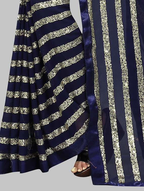 women solid with work embellished saree with blouse - 22103186 - Standard Image - 4
