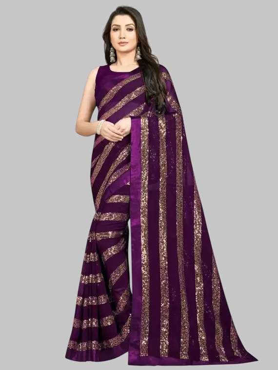women solid with work embellished saree with blouse - 22103188 - Zoom Image - 0