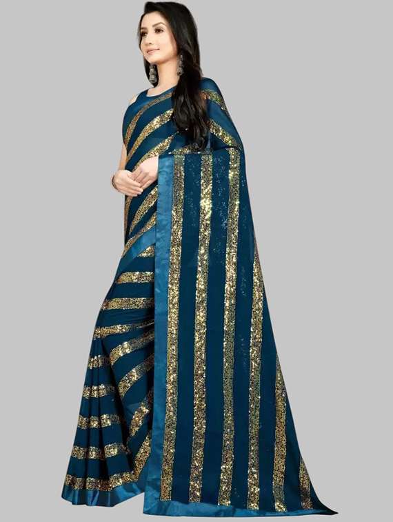 women solid with work embellished saree with blouse - 22103189 - Standard Image - 1