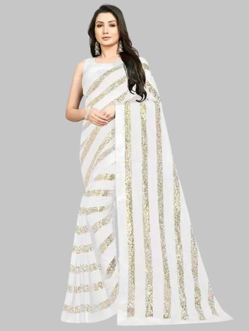 women solid with work embellished saree with blouse - 22103190 - Standard Image - 0