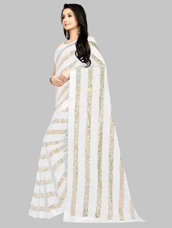 women solid with work embellished saree with blouse - 22103190 - Standard Image - 1