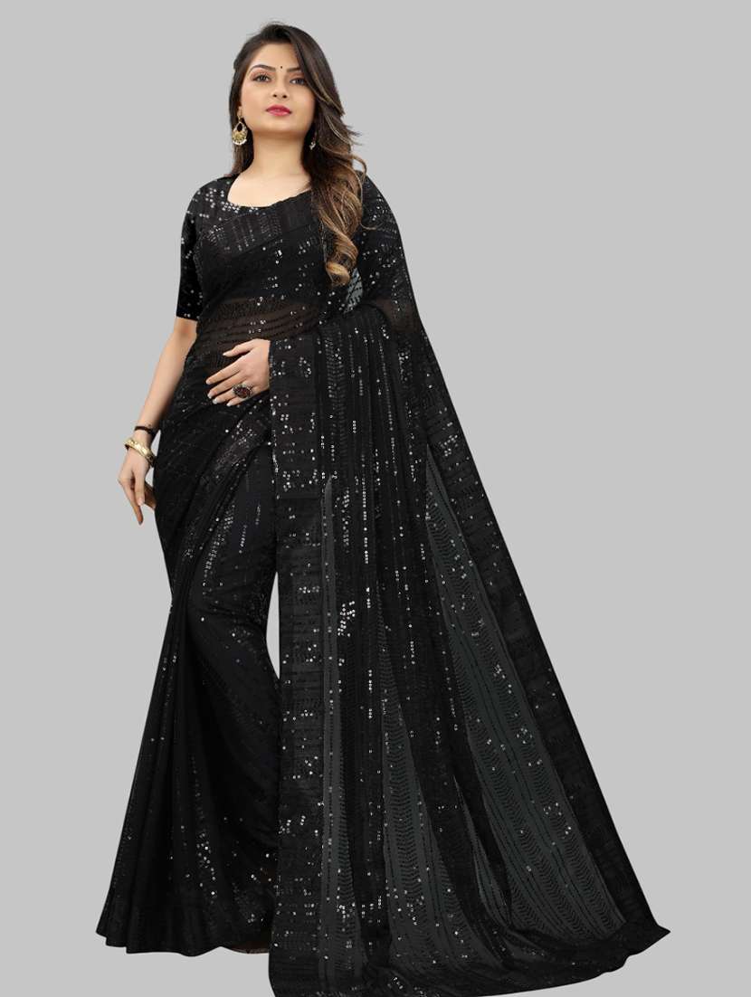 women solid with work embellished saree with blouse