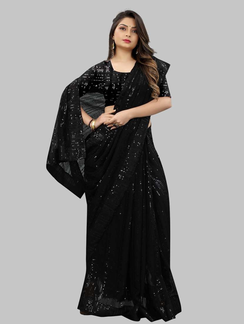 women solid with work embellished saree with blouse - 22103196 - Standard Image - 1