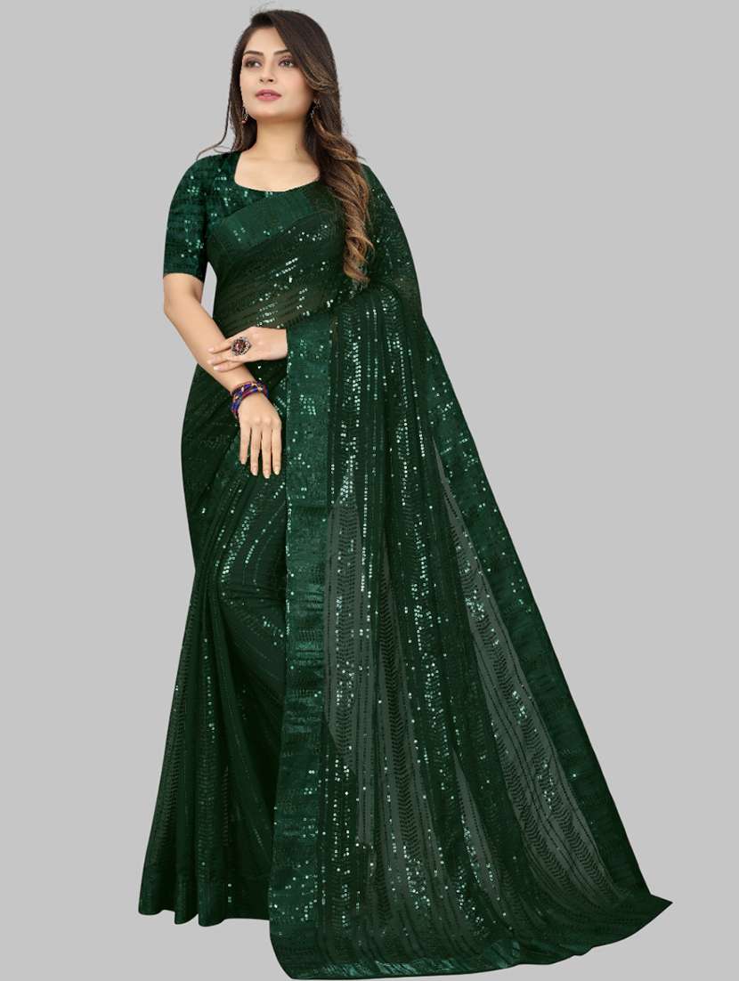 women solid with work embellished saree with blouse