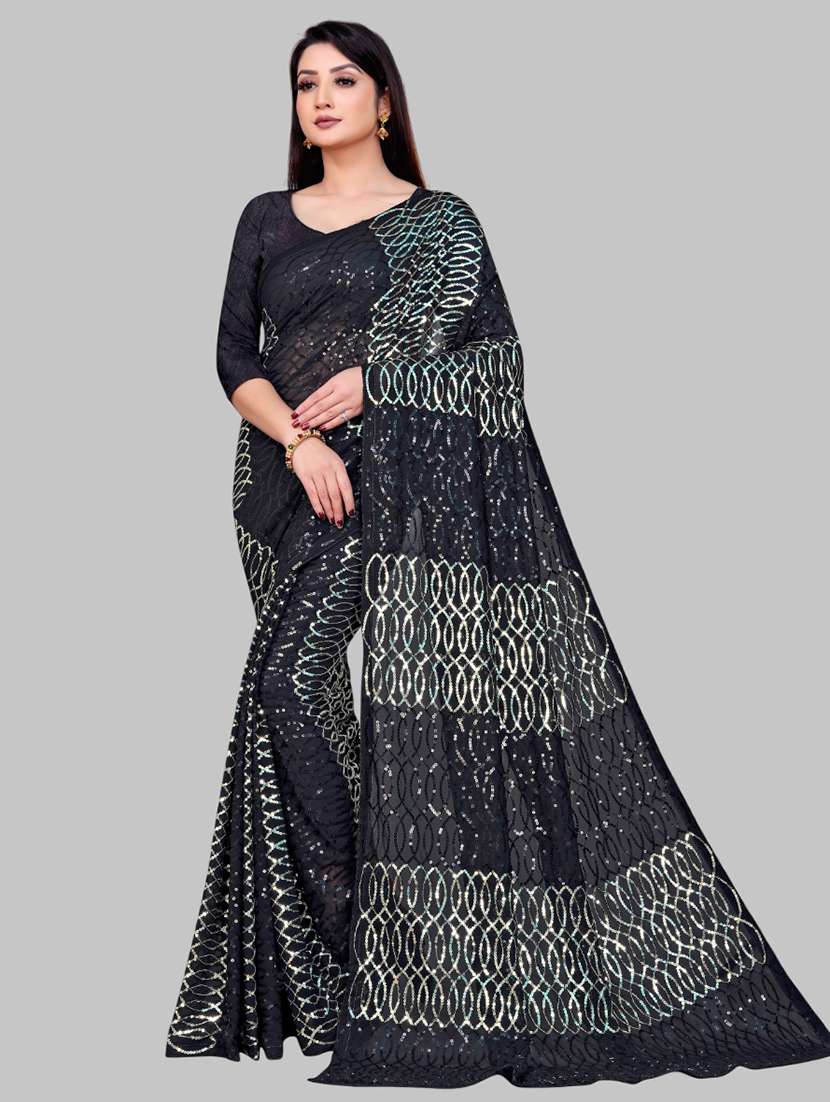 women solid with work embellished saree with blouse