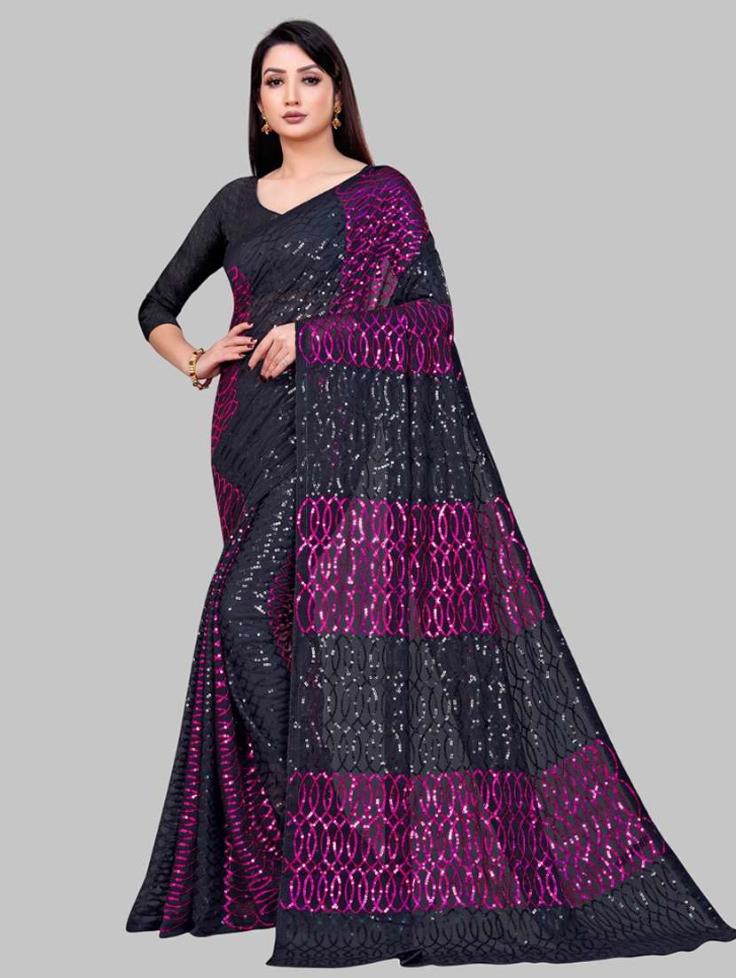 women solid with work embellished saree with blouse - 22103204 - Zoom Image - 0