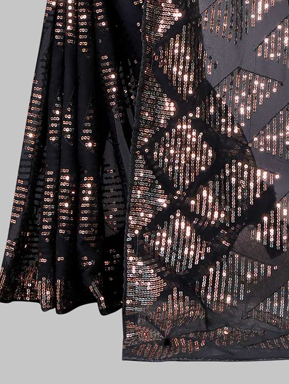 women solid with work embellished saree with blouse - 22103208 - Standard Image - 4