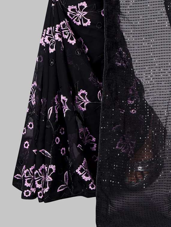 women solid with work embellished saree with blouse - 22103210 - Standard Image - 4