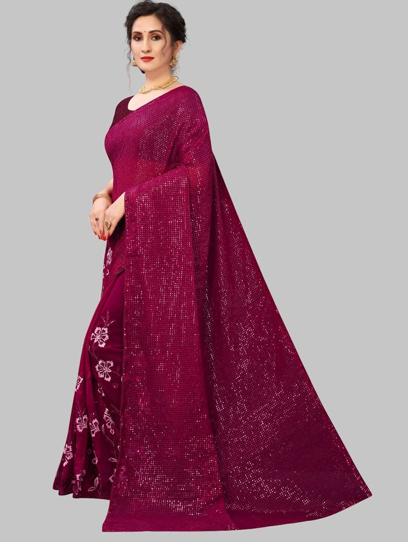 women solid with work embellished saree with blouse - 22103212 -  Standard Image - 1