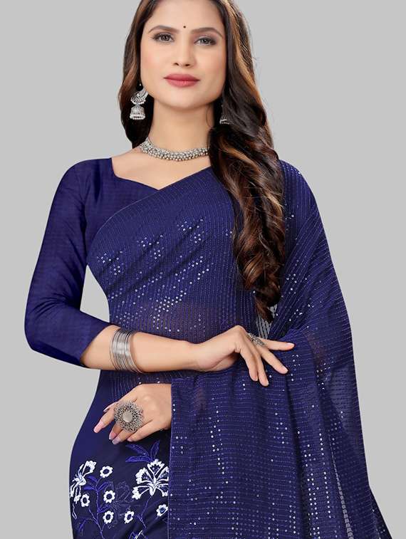 women solid with work embellished saree with blouse - 22103213 - Standard Image - 4