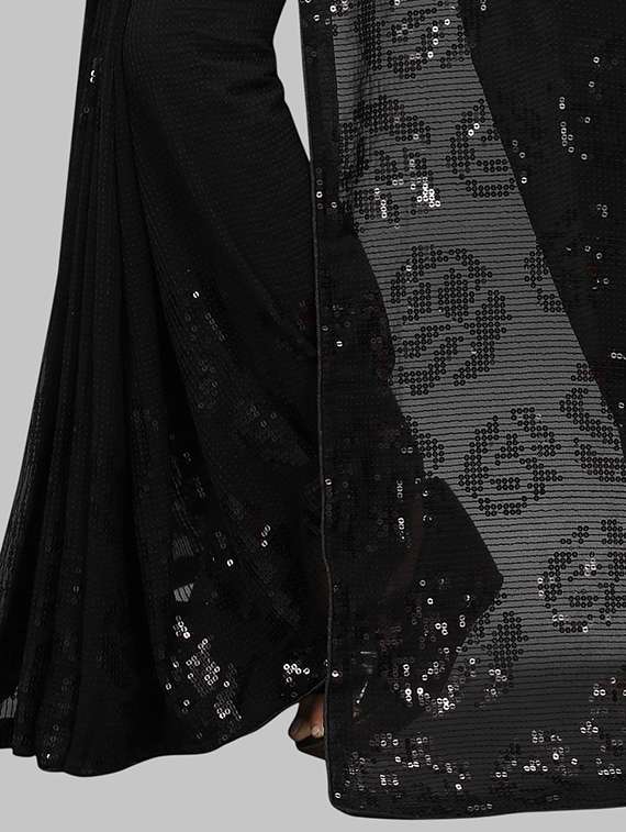 women solid with work embellished saree with blouse - 22103215 - Standard Image - 4