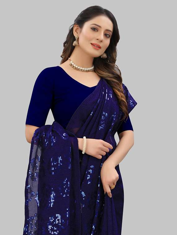 women solid with work embellished saree with blouse - 22103216 - Standard Image - 1