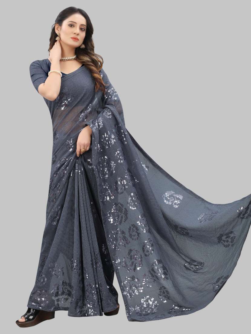 women solid with work embellished saree with blouse - 22103217 -  Standard Image - 1