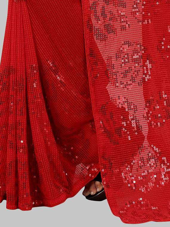 women solid with work embellished saree with blouse - 22103219 - Standard Image - 4