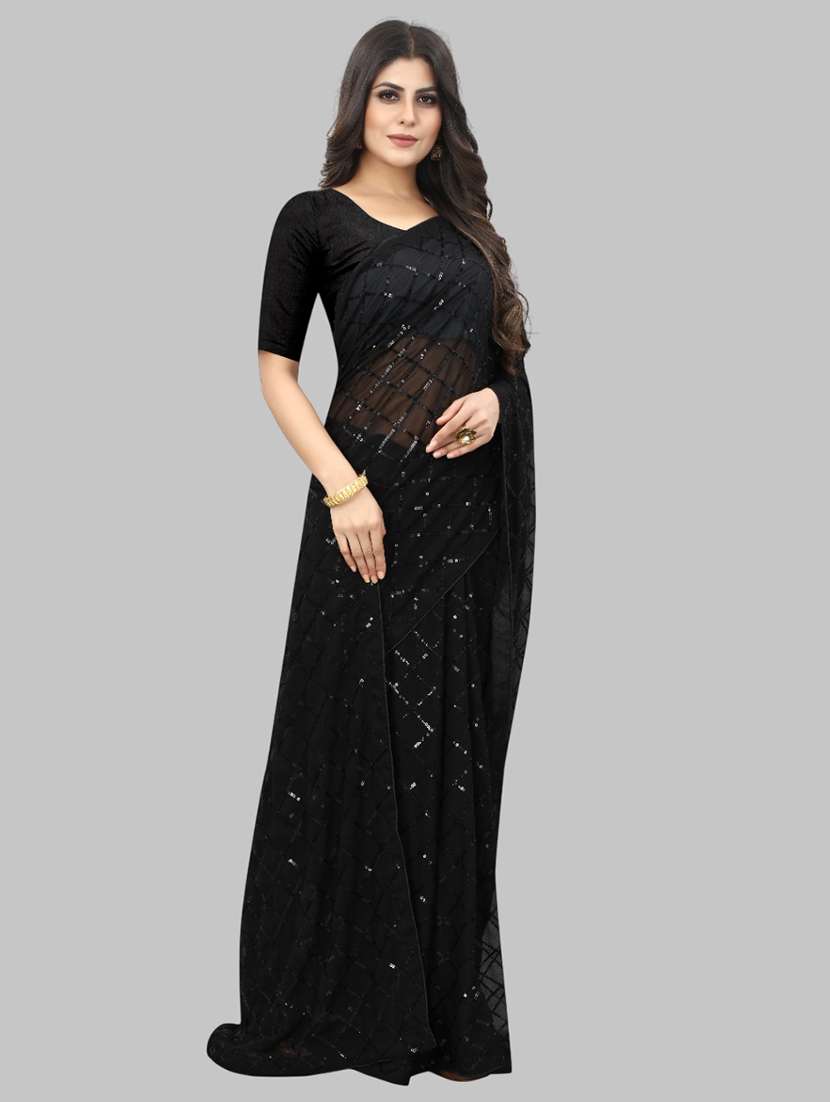 women solid with work embellished saree with blouse - 22103220 -  Standard Image - 1
