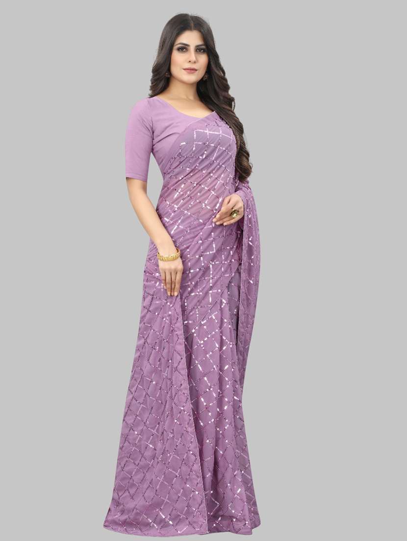 women solid with work embellished saree with blouse - 22103221 -  Standard Image - 1