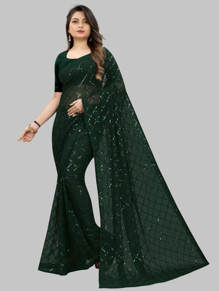 women solid with work embellished saree with blouse