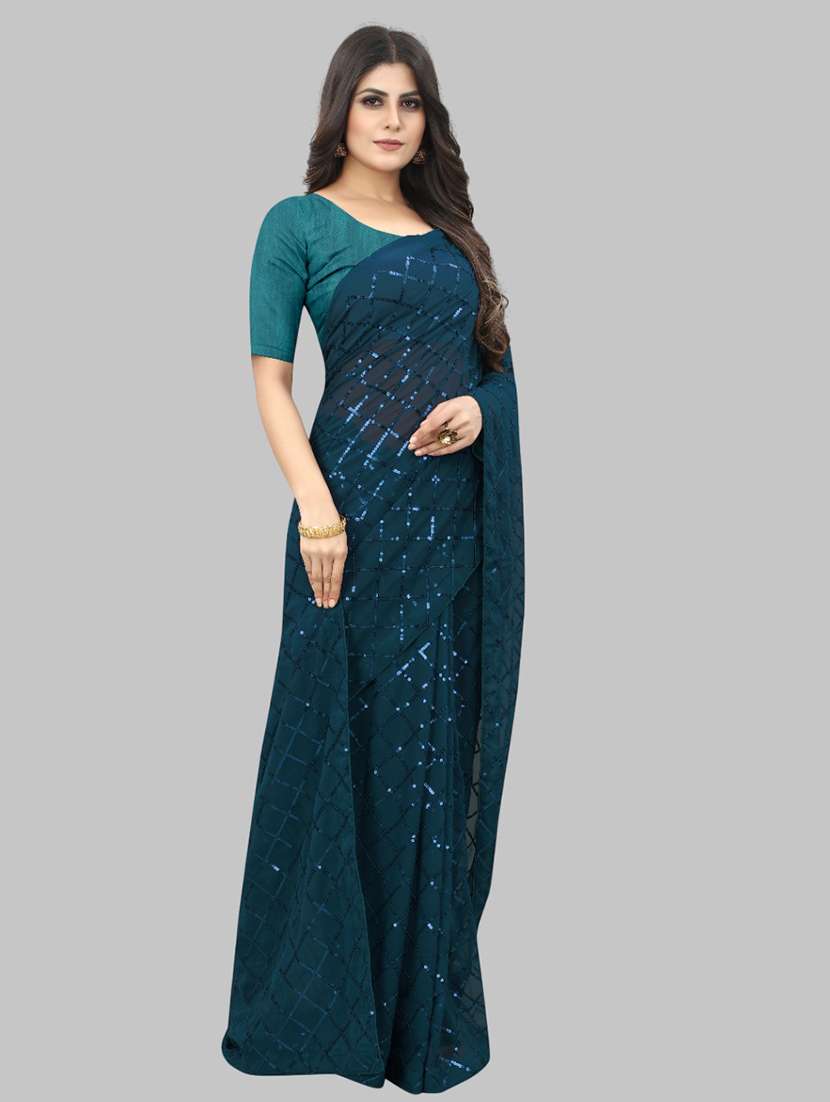 women solid with work embellished saree with blouse - 22103224 - Standard Image - 1