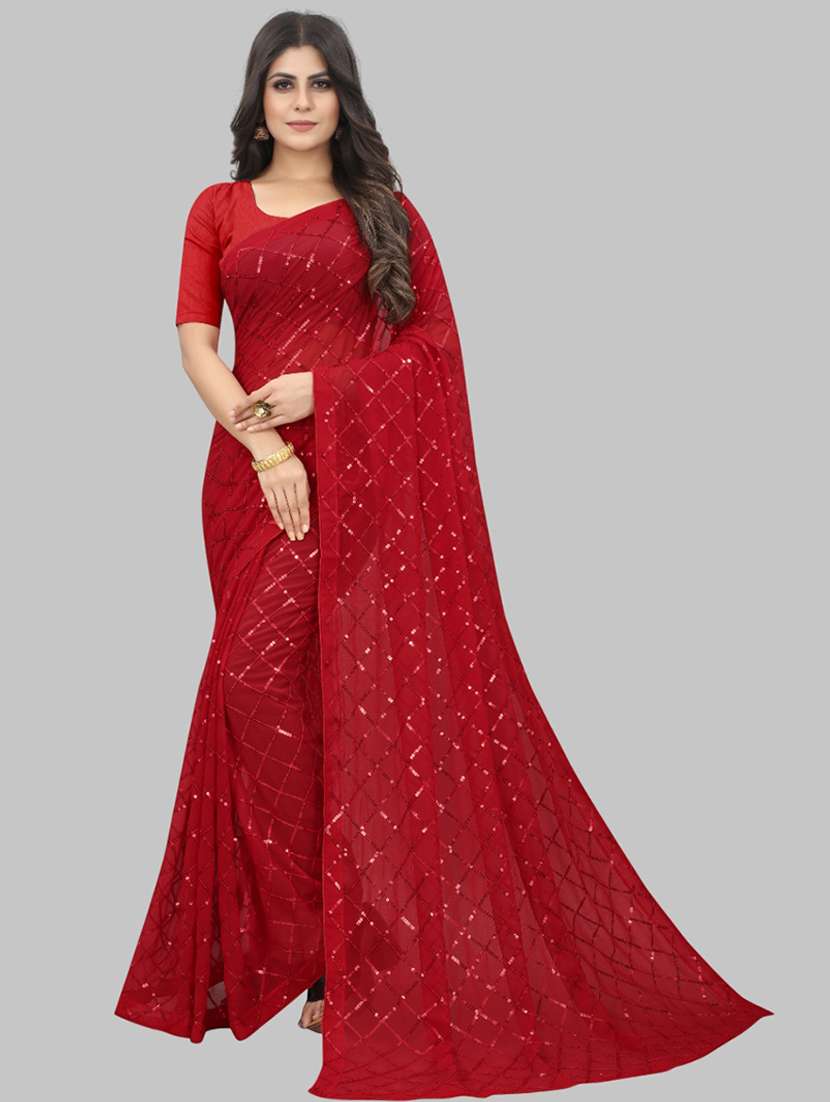 women solid with work embellished saree with blouse