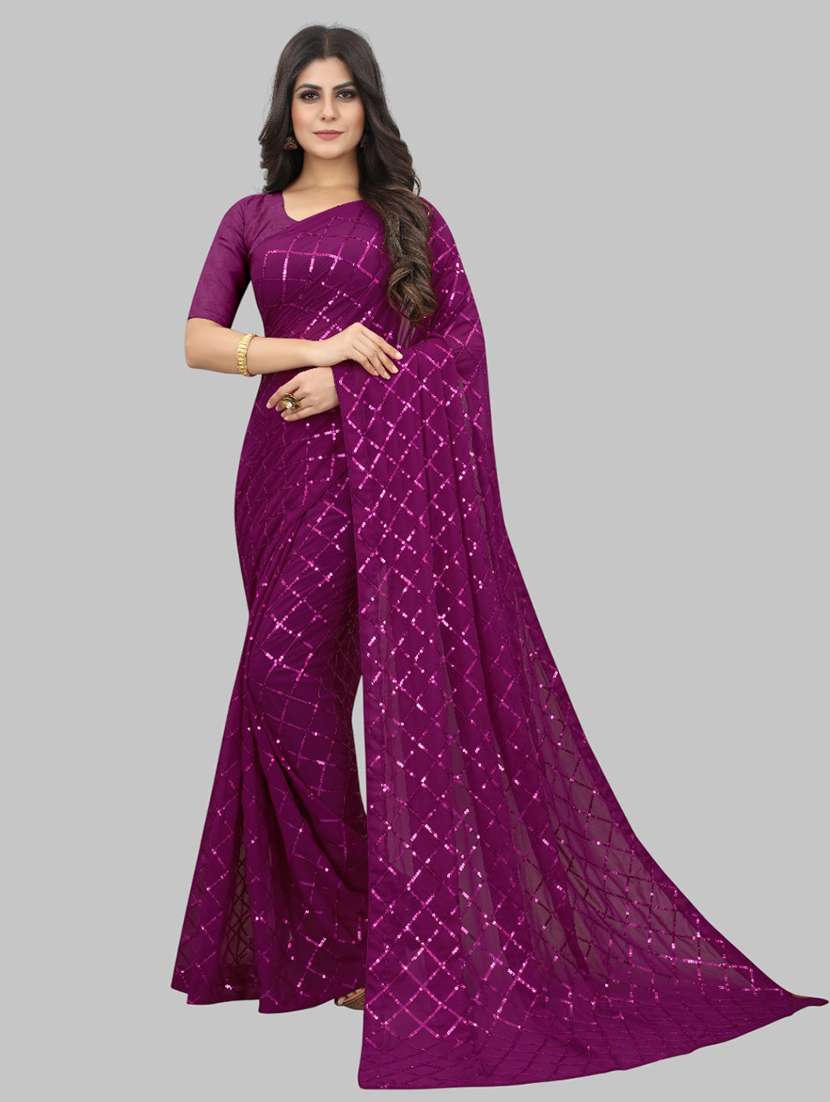 women solid with work embellished saree with blouse