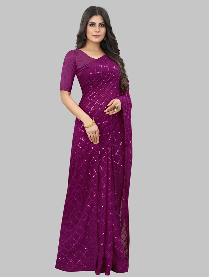 women solid with work embellished saree with blouse - 22103226 - Standard Image - 1