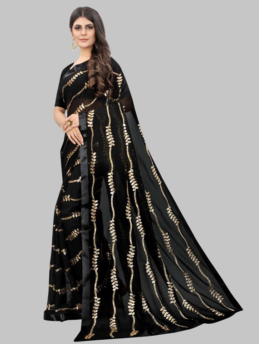 women solid with work embellished saree with blouse - 22103227 - Standard Image - 1