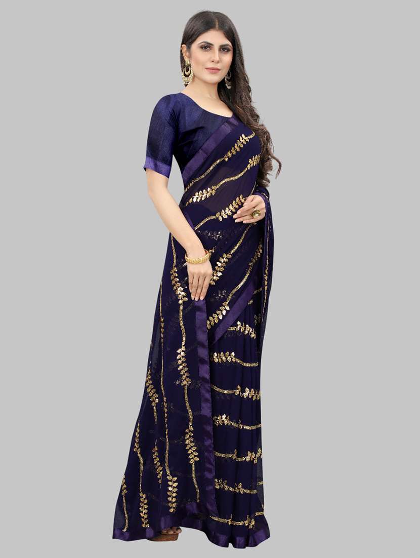 women solid with work embellished saree with blouse - 22103229 - Standard Image - 1
