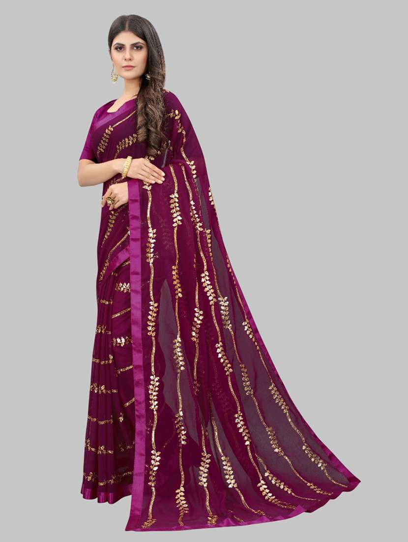 women solid with work embellished saree with blouse - 22103230 - Standard Image - 1