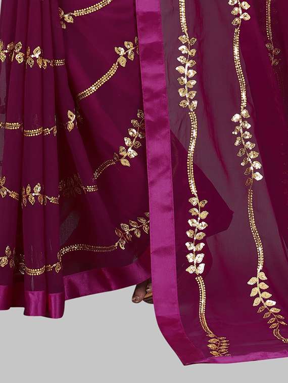 women solid with work embellished saree with blouse - 22103230 - Standard Image - 4